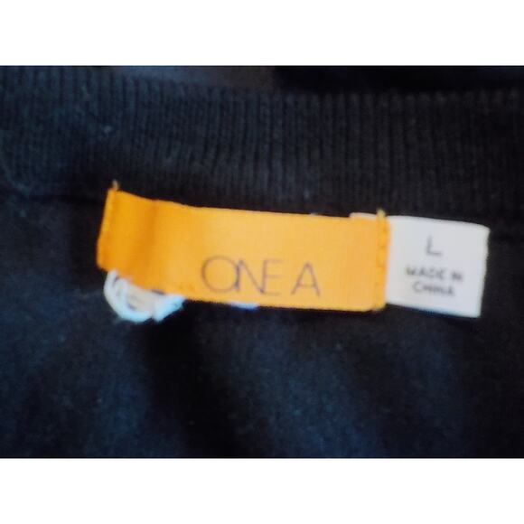 ONE A Women Large Black Top Knit Front Rayon Back Keyhole Long Sleeve Hi-LowHem - Picture 10 of 10